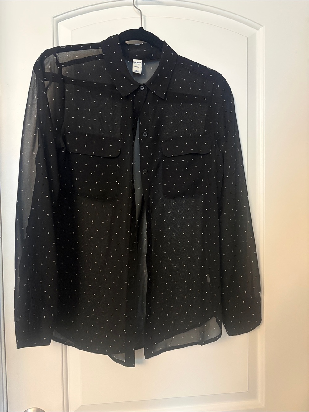 Old Navy Black Blouse with White Polka Dots